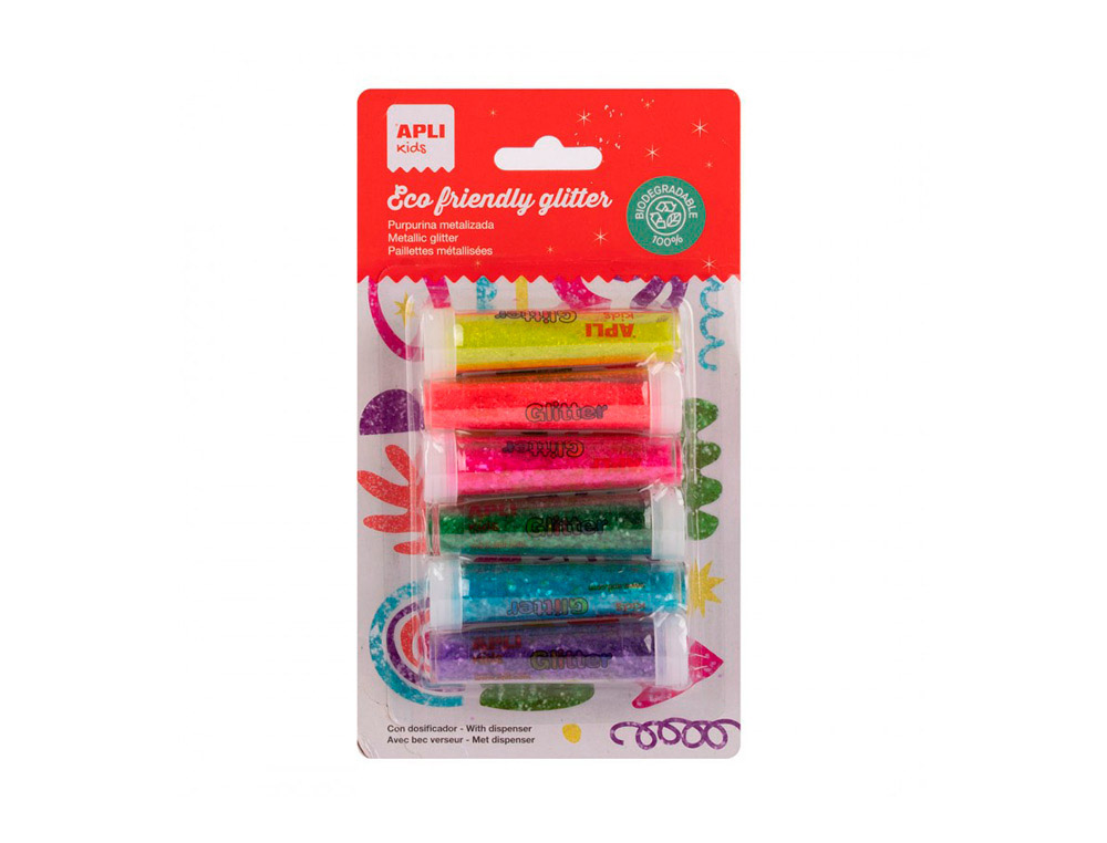 Paillette apli fluo biodegradable pot 6g coloris  assortis pack 6 unites