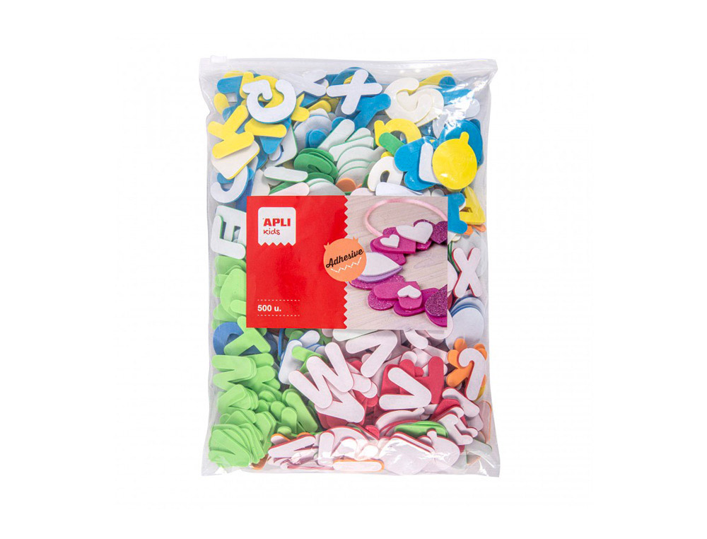 Lettre mousse eva apli adhesive coloris assortis     sachet 500 unites