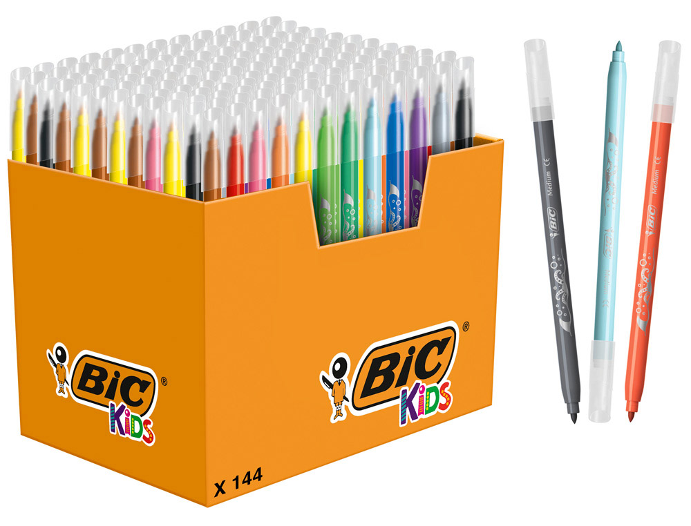 Feutre coloriage bic kids kid couleur pointe moyenne encre  lavable coloris assortis      classpack 144 unites