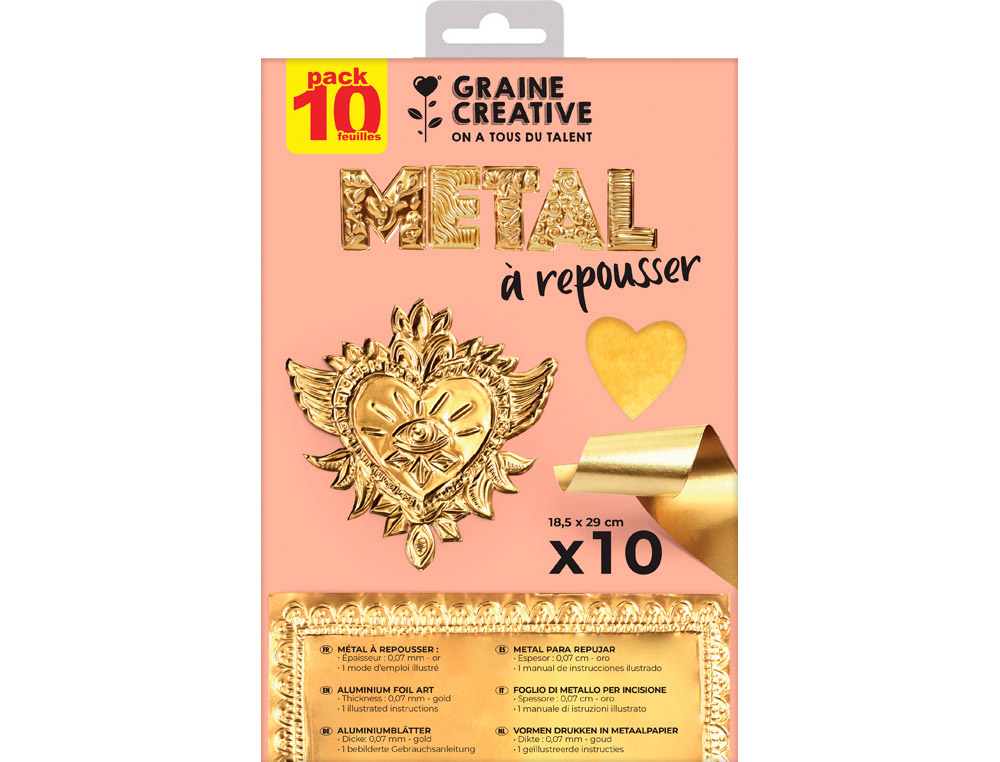 Metal a repousser graine creative 185x290mm coloris    or/or pack 10 feuilles