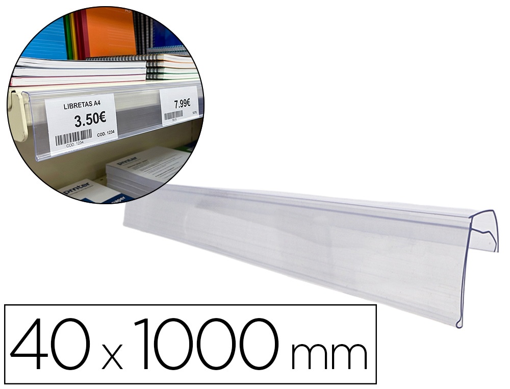 Support porte-etiquette prix q-connect pour etagere,       40x1000 mm transparent