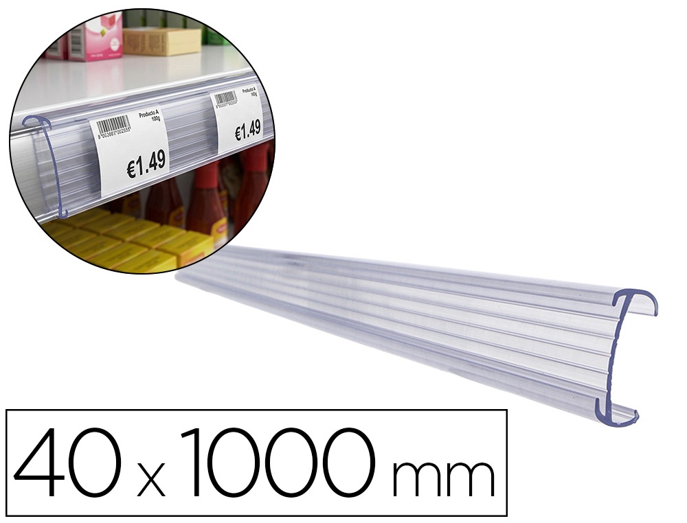 Support porte-etiquette prix q-connect reutilisable pour   etagere, 40x1000 mm           transparent