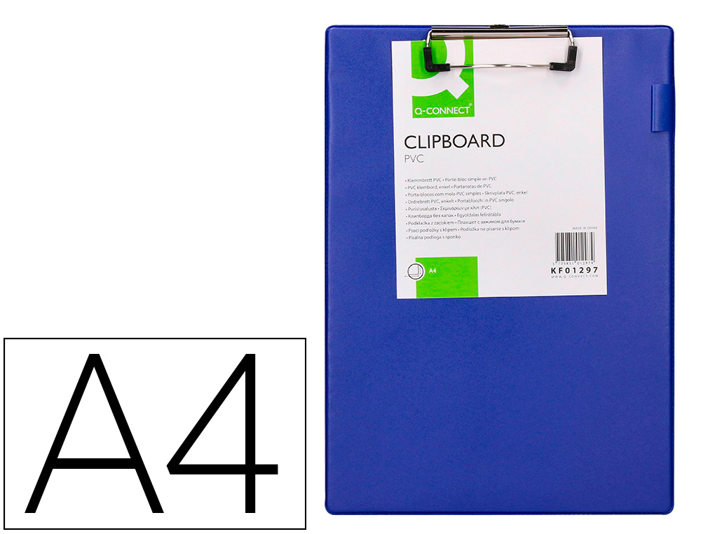Porte-bloc q-connect carton recouvert pvc épaisseur 3mm porte-stylo 220x310mm coloris bleu