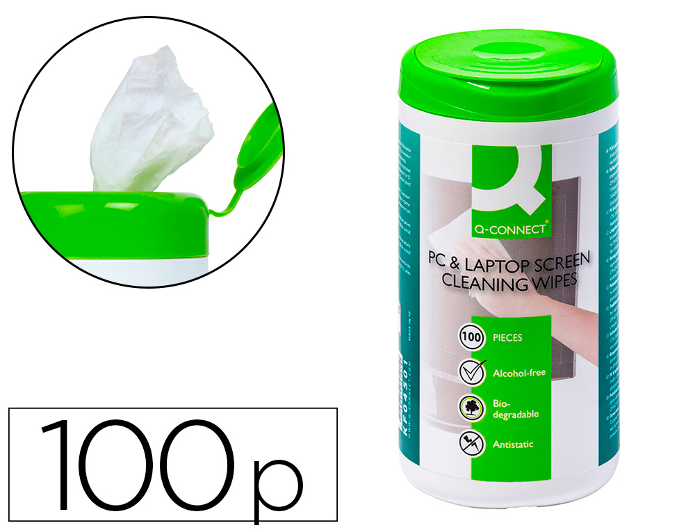 Lingette écrans q-connect biodégradable sans solvants nocifs tous écrans nouvelle génération boîte 100 unités