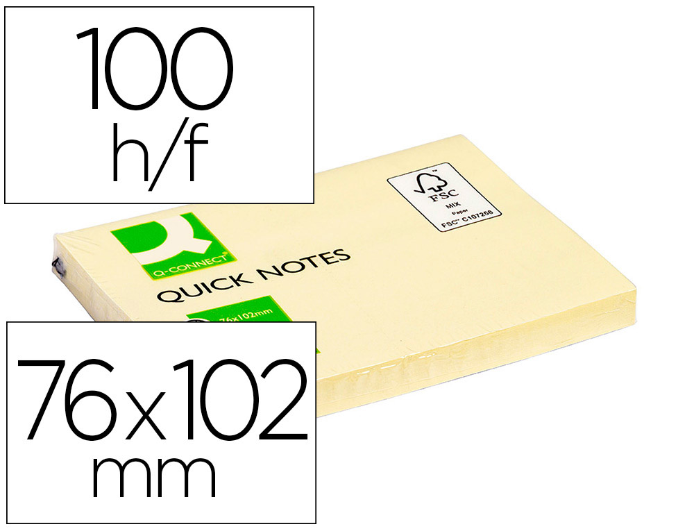 Bloc-notes q-connect quick notes 102x76mm 1 bloc 100f repositionnables coloris jaune