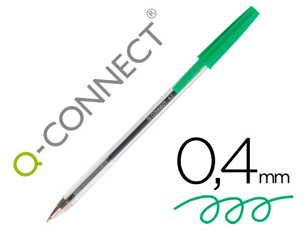 Stylo-bille q-connect écriture moyenne 0.7mm encre classique bille indéformable capuchon couleur encre vert
