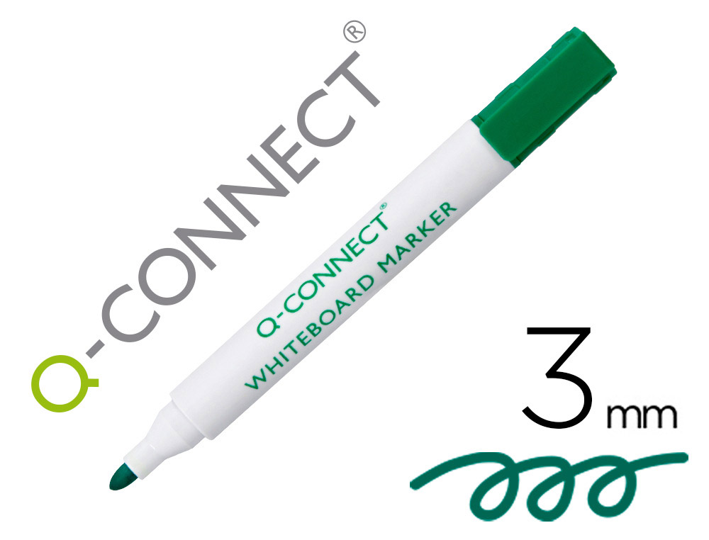 Marqueur q-connect tableau blanc pointe ogive tracé 2/3mm   corps plastique encre base    alcohol coloris vert