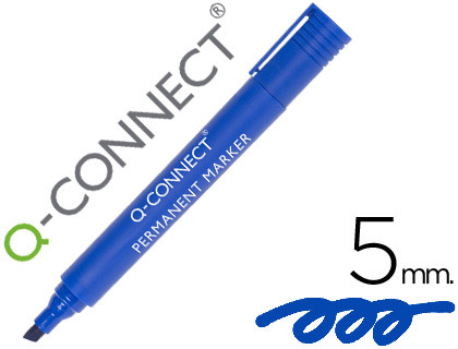 Marqueur q-connect permanent pointe biseautée tracé 5mm résistante corps plastique coloris bleu