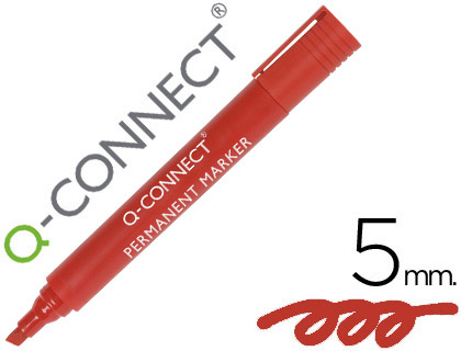 Marqueur q-connect permanent pointe biseautée tracé 5mm résistante corps plastique coloris rouge