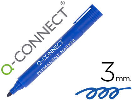 Marqueur q-connect permanent pointe ogive tracé 3mm résistante corps plastique coloris bleu
