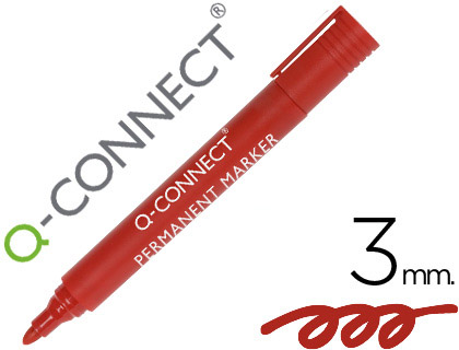 Marqueur q-connect permanent pointe ogive tracé 3mm résistante corps plastique coloris rouge