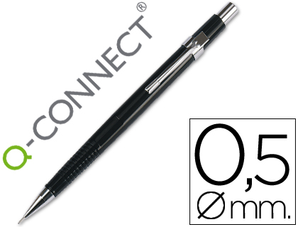 Porte-mines q-connect confort 0.5mm clip metal grip caoutchouc anti-fatigue corps coloris noir