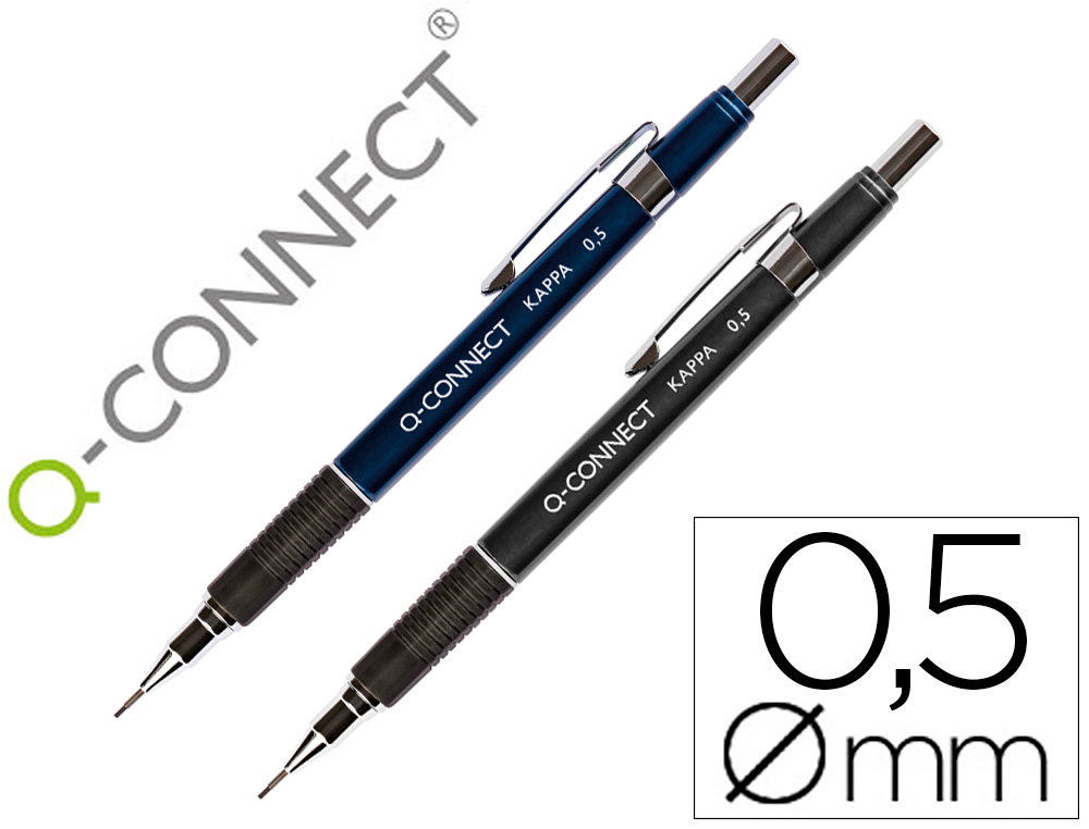 Porte-mine q-connect kappa 0.5mm pointe rétractable gomme bouton poussoir grip caoutchouc coloris assortis