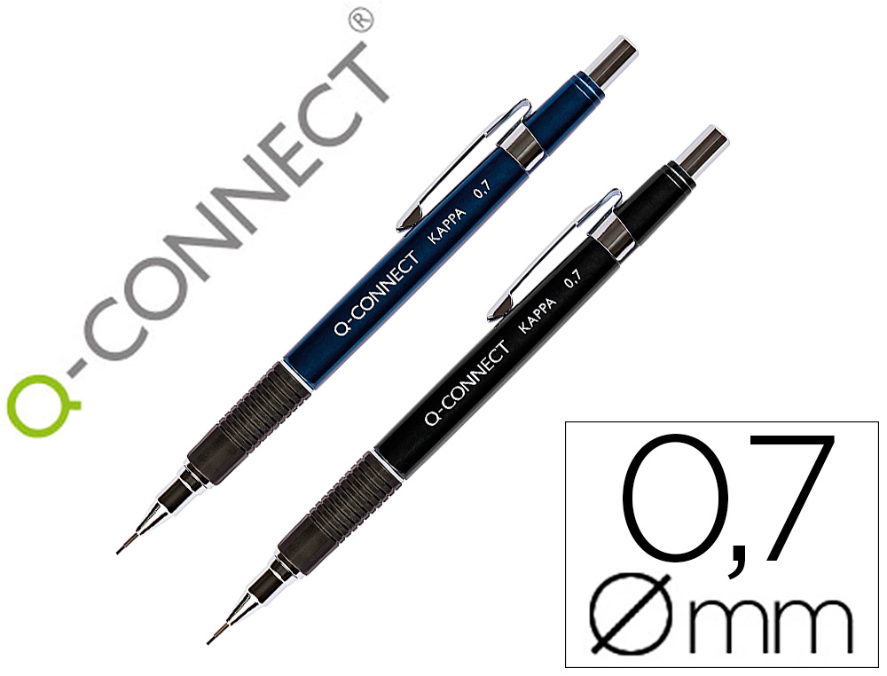 Porte-mine q-connect kappa 0.7mm pointe rétractable gomme bouton poussoir grip caoutchouc coloris assortis