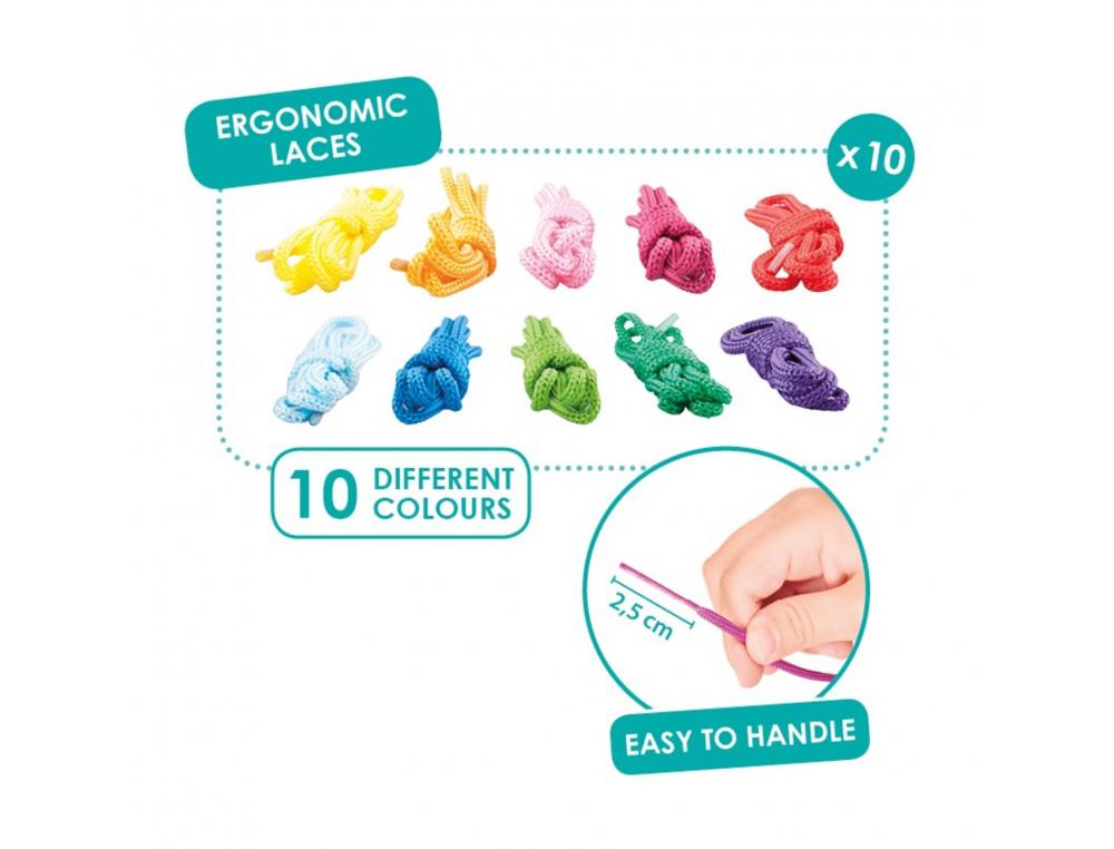 Lot de cordons akros motricite fine et manuelle 10 lacets de coloris assortis