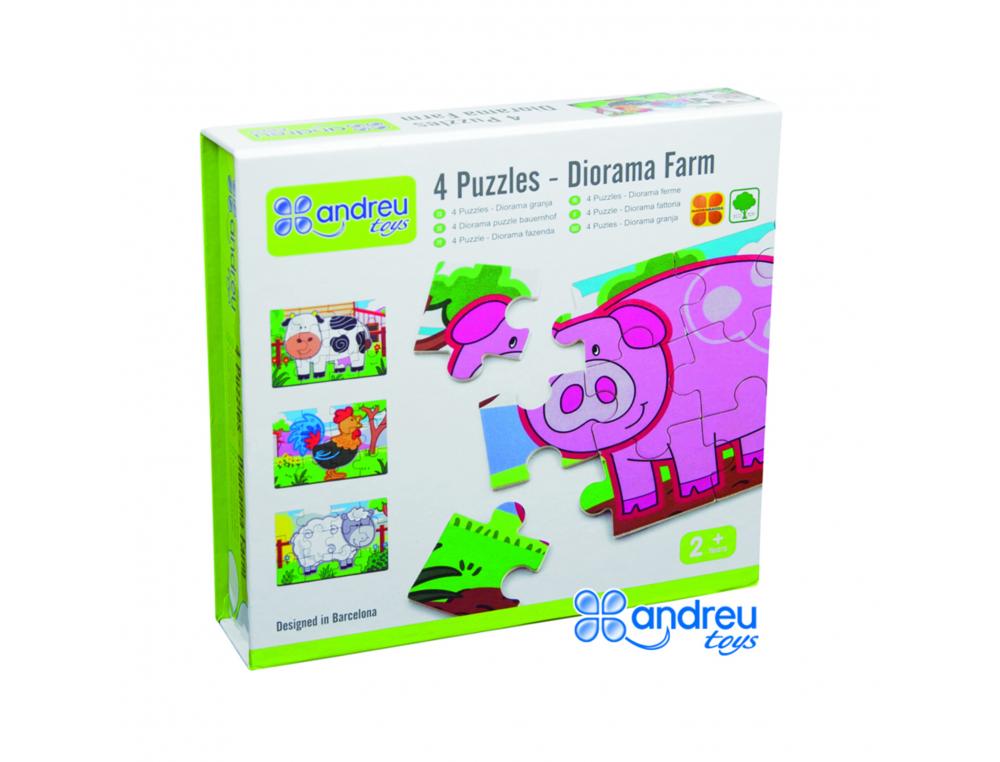 Puzzle en bois sans cadre panoramic ferme 4 puzzles     individuels emboitables de 12 pieces chacun