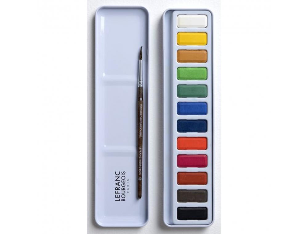 Godet colart aquarelle fine rectangulaire boite metal de  12 unites + pinceau