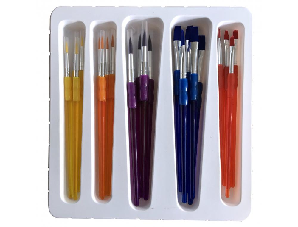 Classpack pinceaux synthetiques manche plastique soft grip caoutchouc lot de   31 pieces assorties