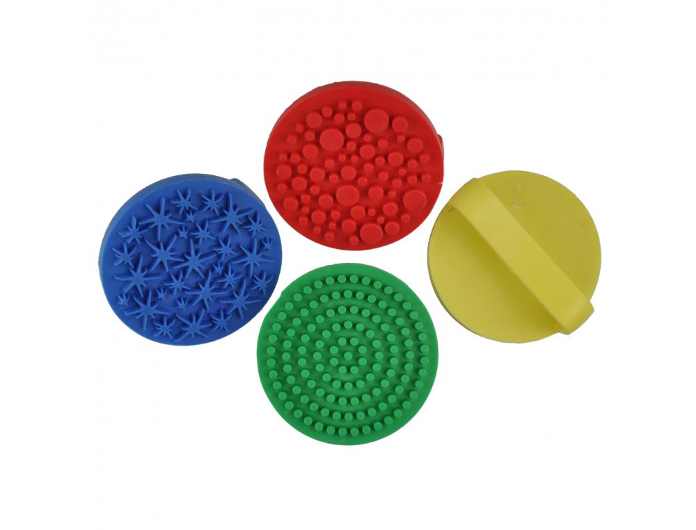Lot de tampons a main fantaisie caoutchouc souple 4 modeles assortis