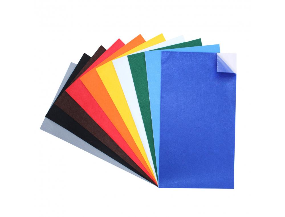 Feutrine adhesive o color 24x45cm 1mm 10 coloris        assortis lot de 10 coupons