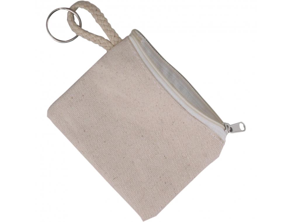 Porte-monnaie ocolor fermeture eclair et           cordelette coton coloris ecru format 8x10cm lot de 6