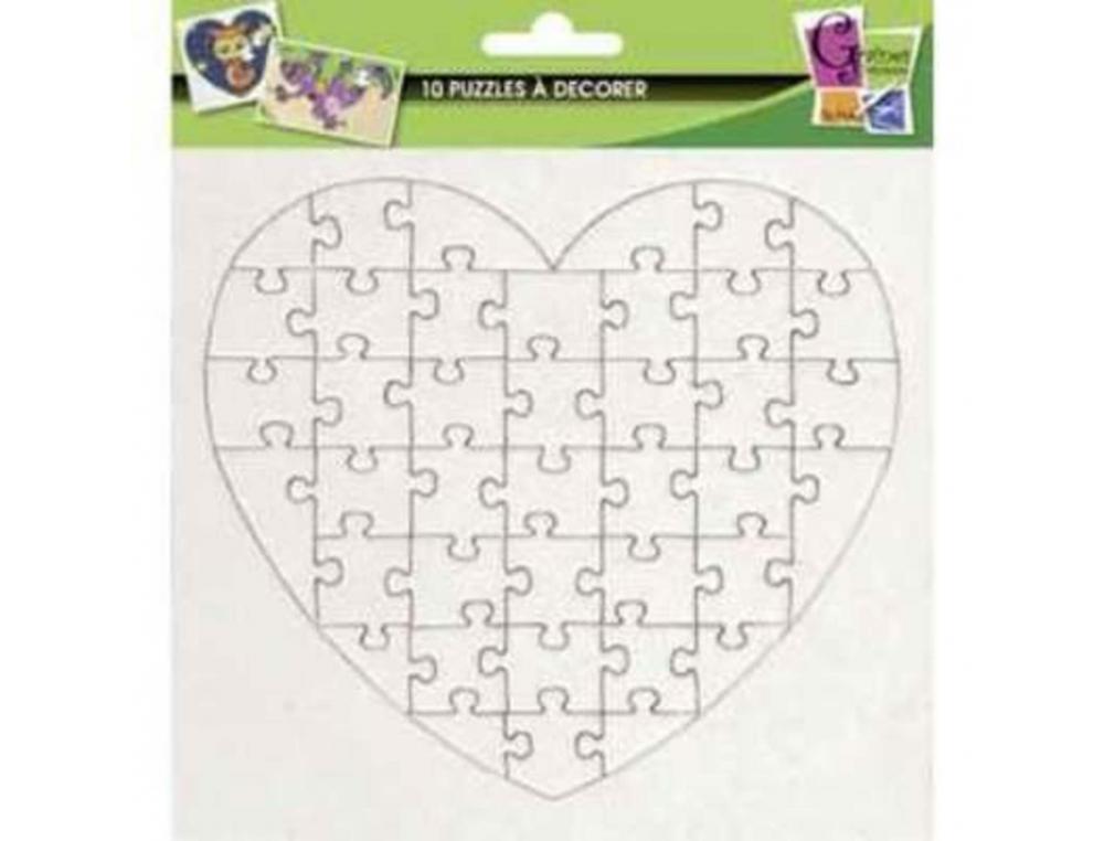 Lot mini puzzles graine creative a decorer de 40      pieces forme cîur carton      16x16cm 10 unites