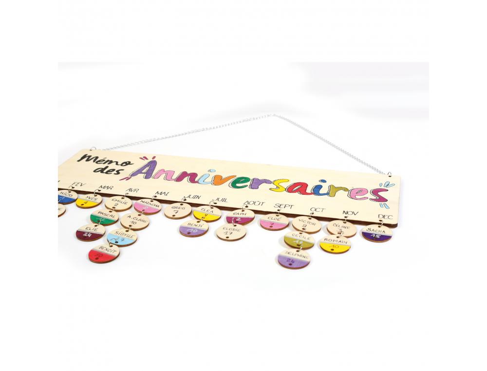 Calendrier perpetuel anniversaire graine creative  bois avec 50 disques a        decorer