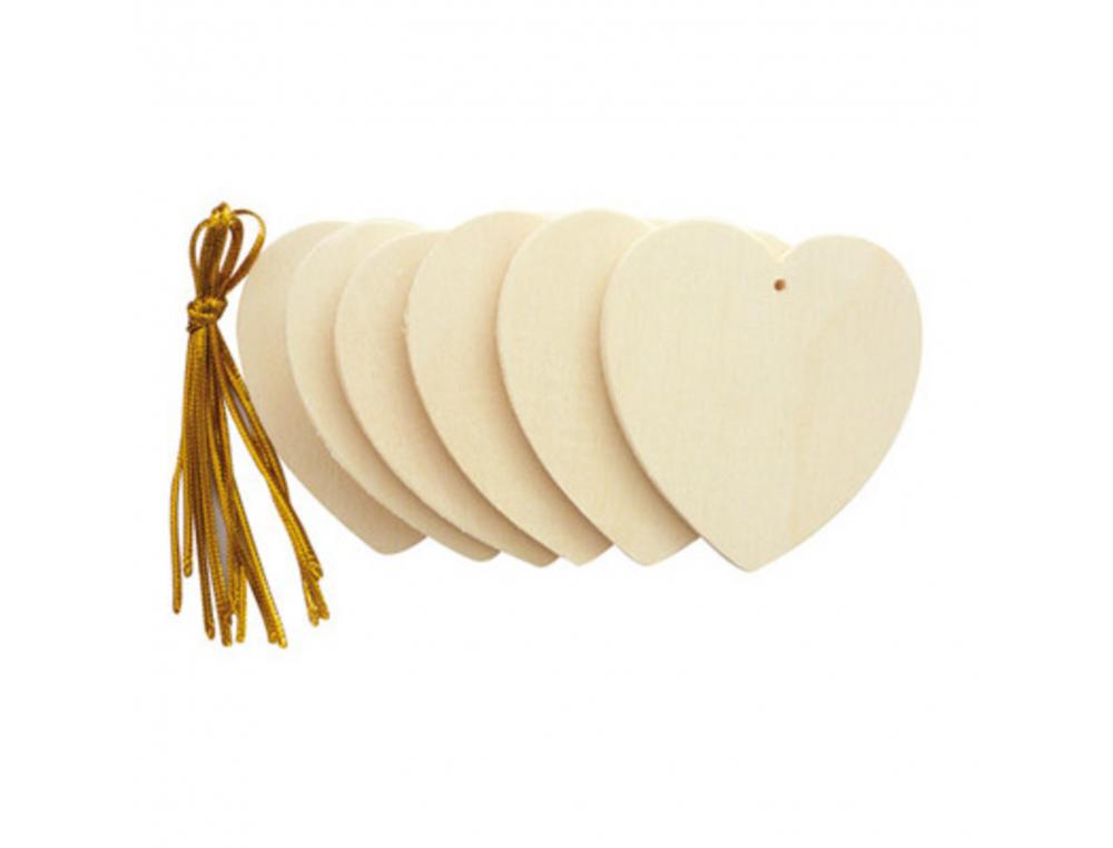 Lot suspensions cîurs plats graine creative bois 6cm a    decorer