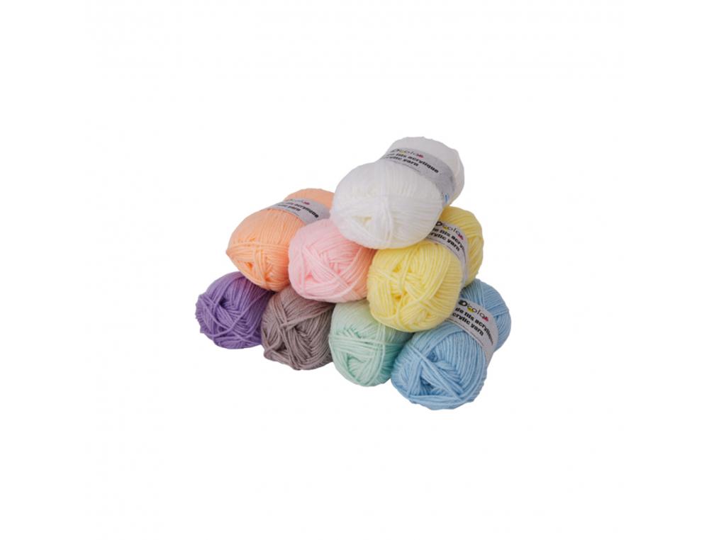 Fil acrylique ocolor environ 90m coloris pastels assortis  lot de 8 pelotes