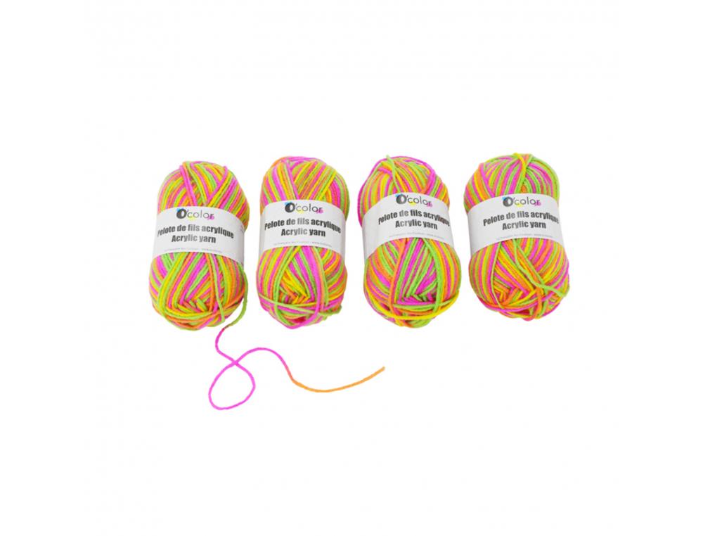 Fil acrylique ocolor environ 90m coloris fluos assortis    lot de 4 pelotes