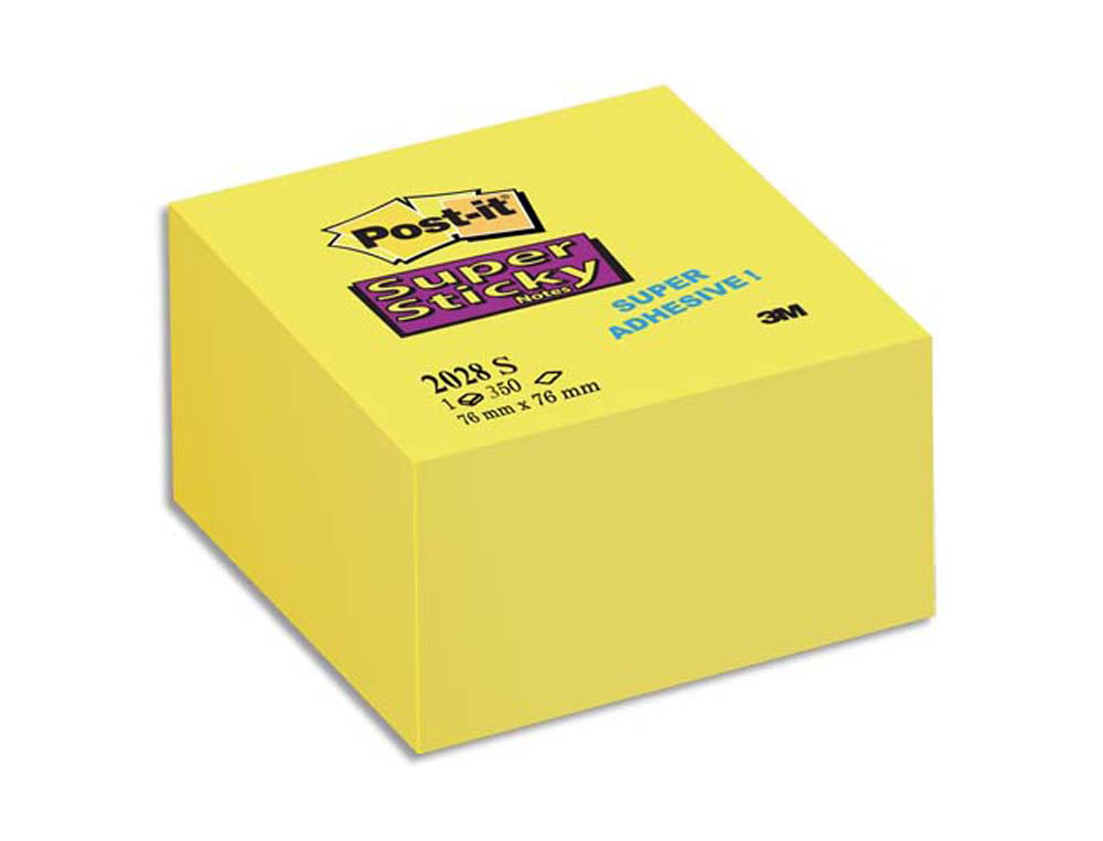 Bloc-notes post-it cube super sticky 76x76mm 350f repositionnables adhésif renforcé coloris jaune    2028-s