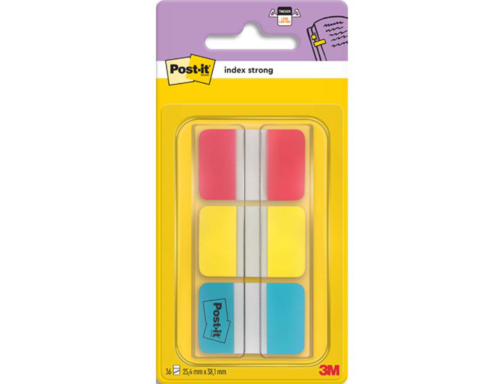 Marque-pages post-it index rigide 25x44mm 22f 3 coloris rouge jaune bleu set 22 index/couleur