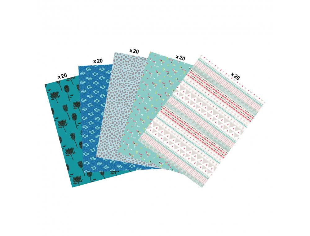 Papier decopatch 30x40cm coloris bleu assortis         pochette 100 feuilles