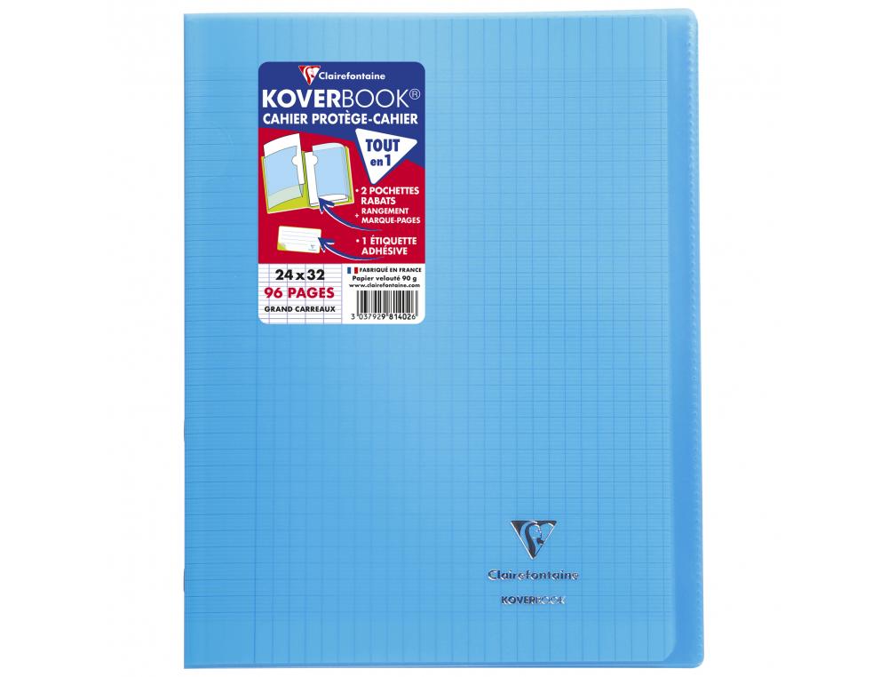 Cahier pique clairefontaine koverbook couverture          polypropylene 24x32cm 96      pages 90g seyes coloris bleu