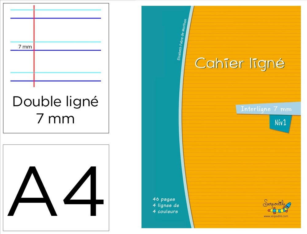Cahier hamelin serpodile 21x29.7 cm a4 48 pages double ligne 7mm niveau 1