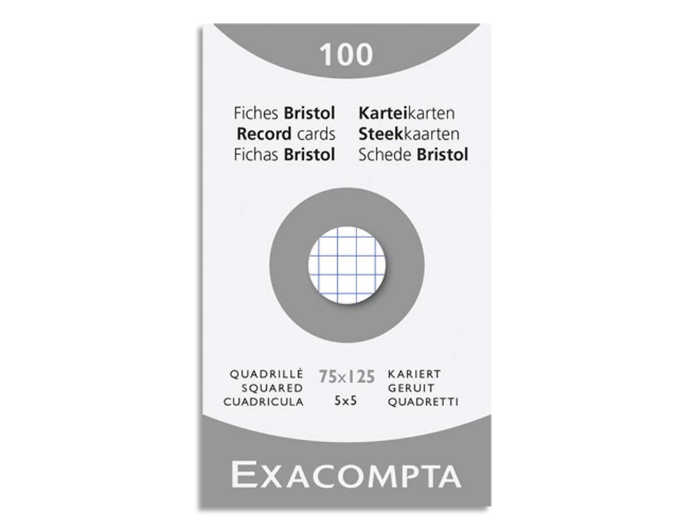 Fiche bristol exacompta quadrillee 5x5 non perforee   75x125mm coloris blanc etui   100 unites