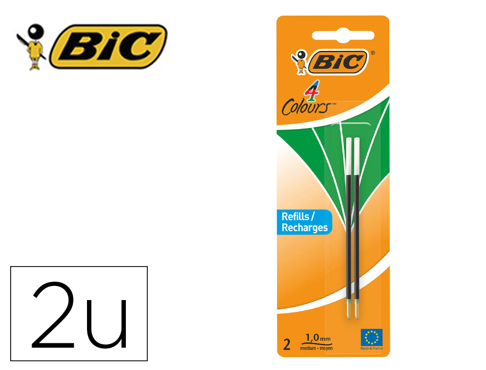 Recharge bic stylo 4 couleurs pointe 1mm trait 0,32mm       coloris vert blister 2 unites