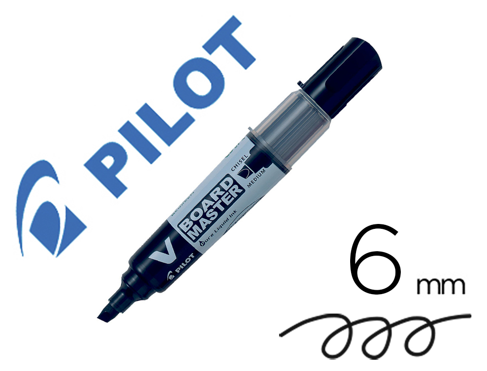 Marqueur pilot v-board master recycle effacable a sec et    rechargeable pointe biseautee large 6 mm coloris noir
