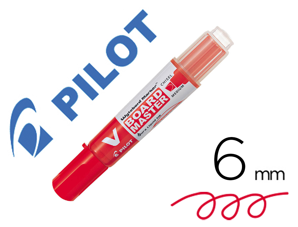 Marqueur pilot v-board master recycle effacable a sec et    rechargeable pointe biseautee large 6 mm coloris rouge