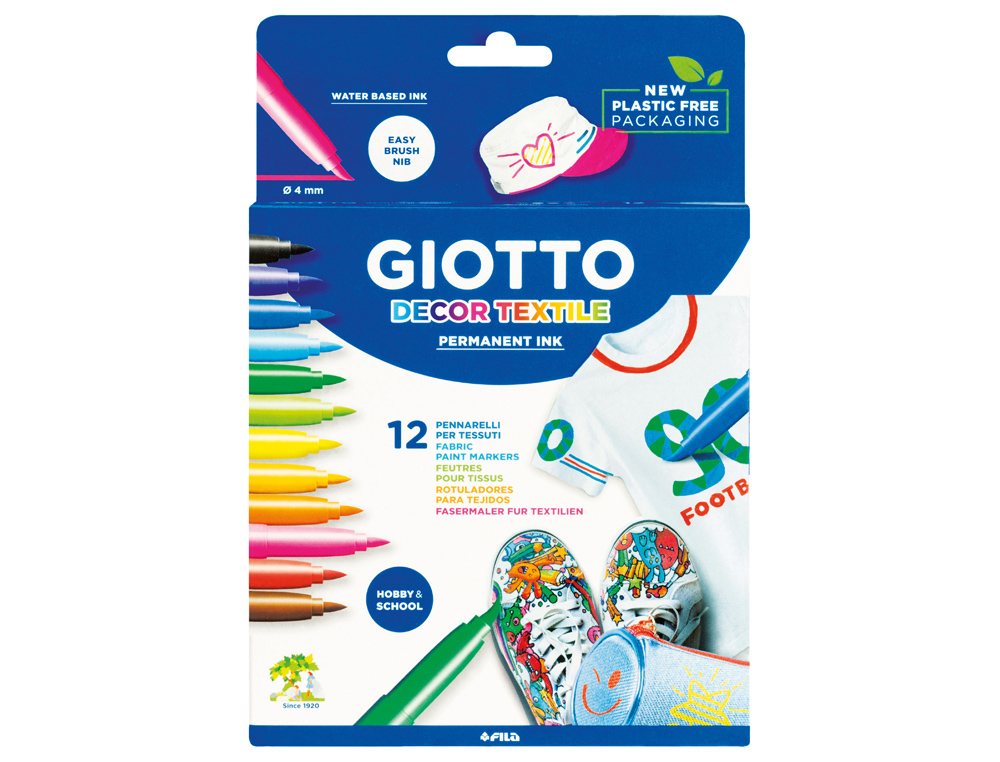Etui feutres decor textil giotto couleurs permanentes   et lavables fixation au fer   chaud 12 unites coloris