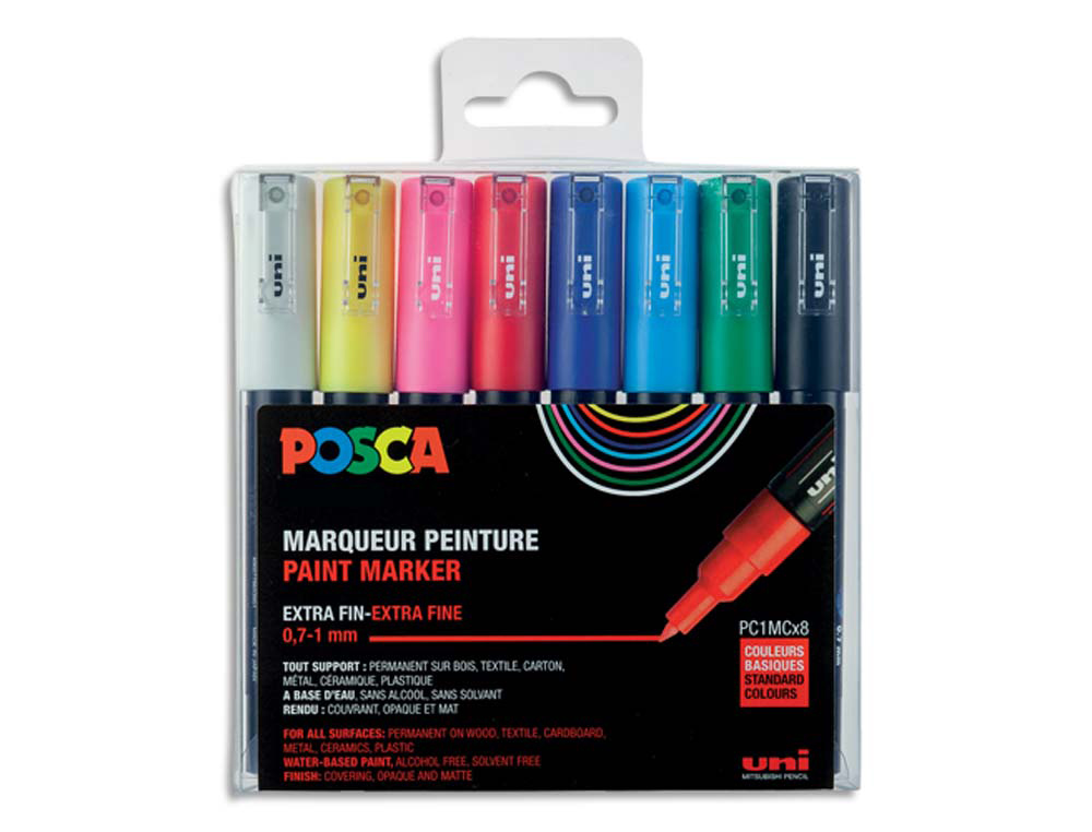 Marqueur posca pc1mc pointe conique extra fine trait      0,7-1mm coloris assortis      boite 8 unites