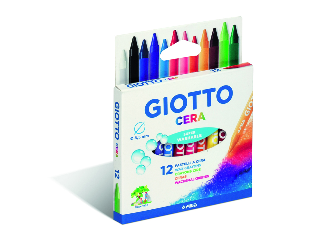 Etui crayons a la cire cera giotto forme ronde 8mm 9cm    lavable 12 unites coloris     assortis