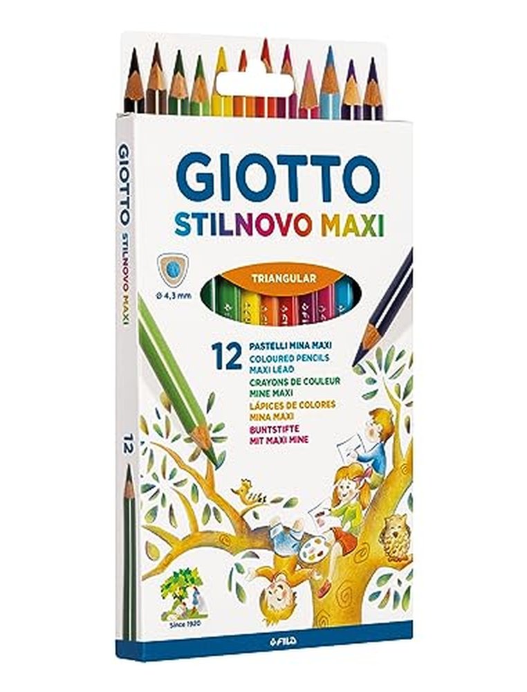 Etui crayons de couleur stilnovo maxi giotto forme    triangulaire bois mine 4mm 12 unites coloris assortis