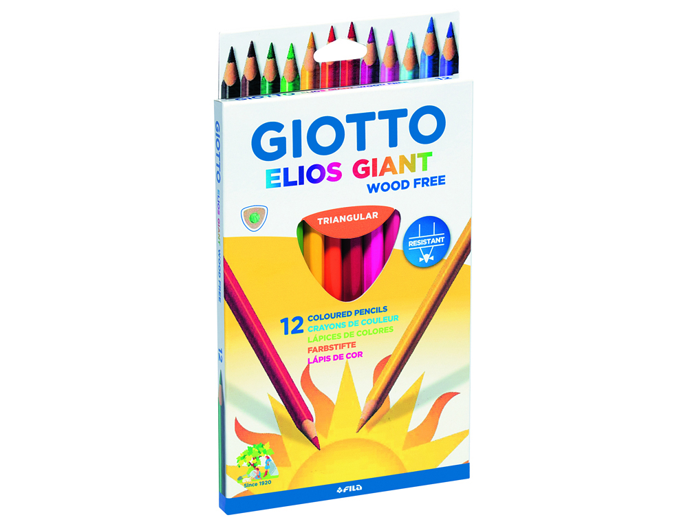 Etui crayons couleurs elios geant wood free giotto forme  triangulaire bois 17cm mine   4mm 12 unites coloris