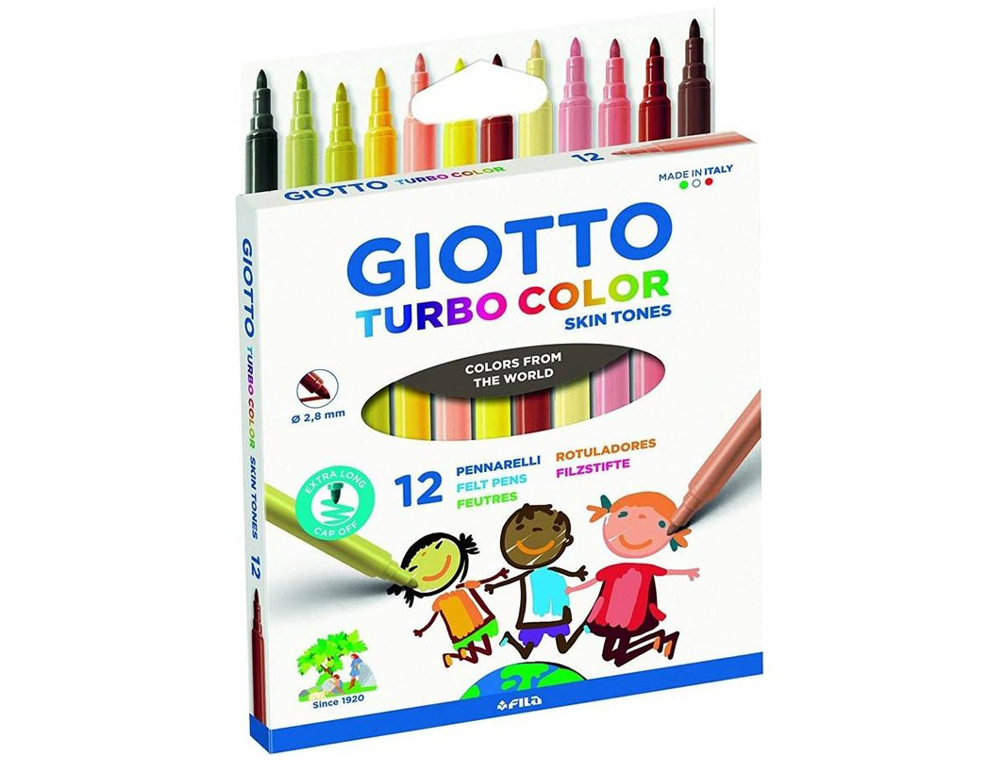 Pochette feutres turbo color giotto encre lavable pointe   2mm 12 unites coloris tons de peaux