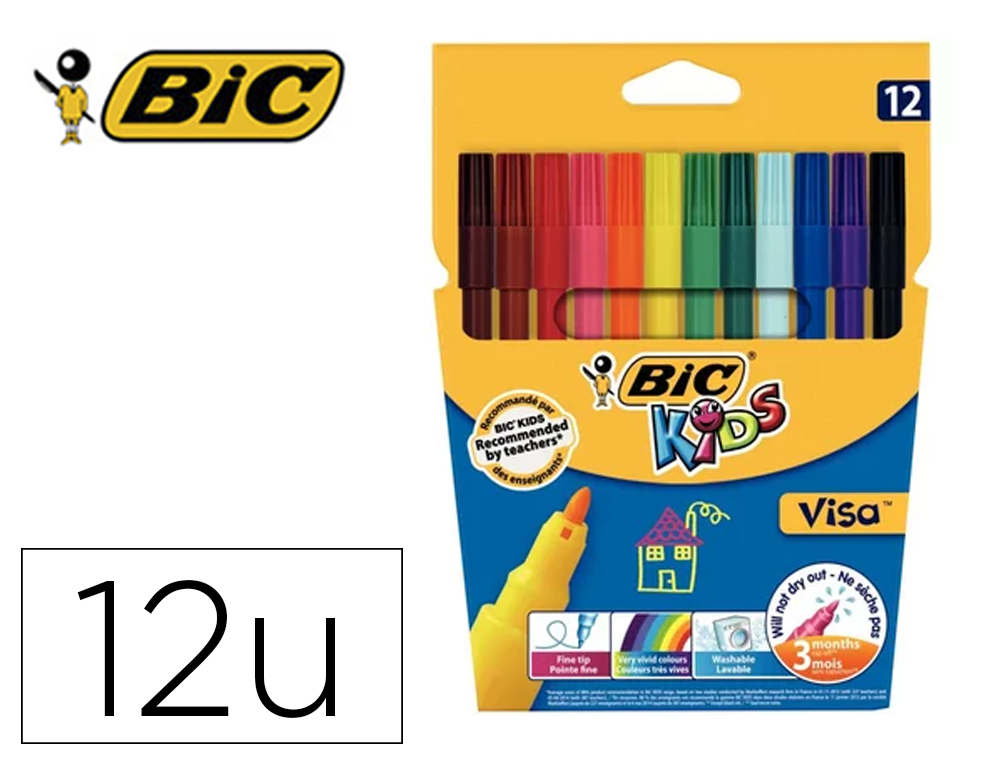 Lot bic kids visa 880 25 pochettes de 12 feutres       pointe fine dont 5 gratuites  coloris vifs assortis