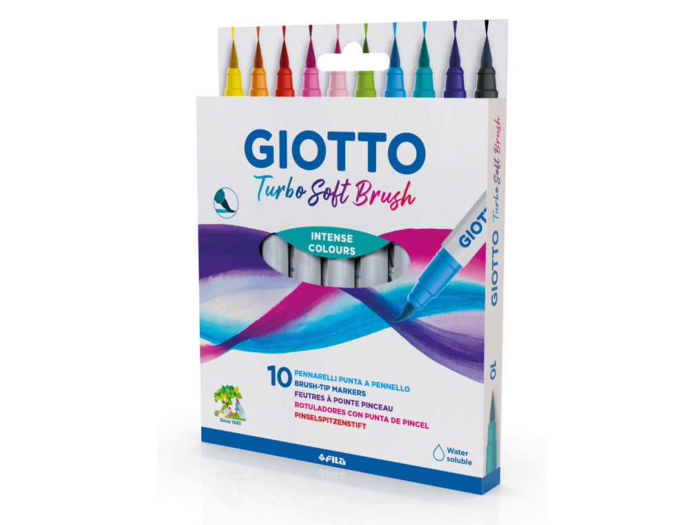 Pochette feutres turbo soft brush giotto pointe pinceau   10 unites coloris assortis