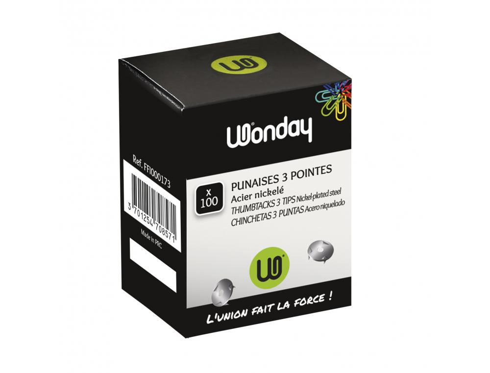 Punaise wonday nickel 3 pointes boite 100 unites