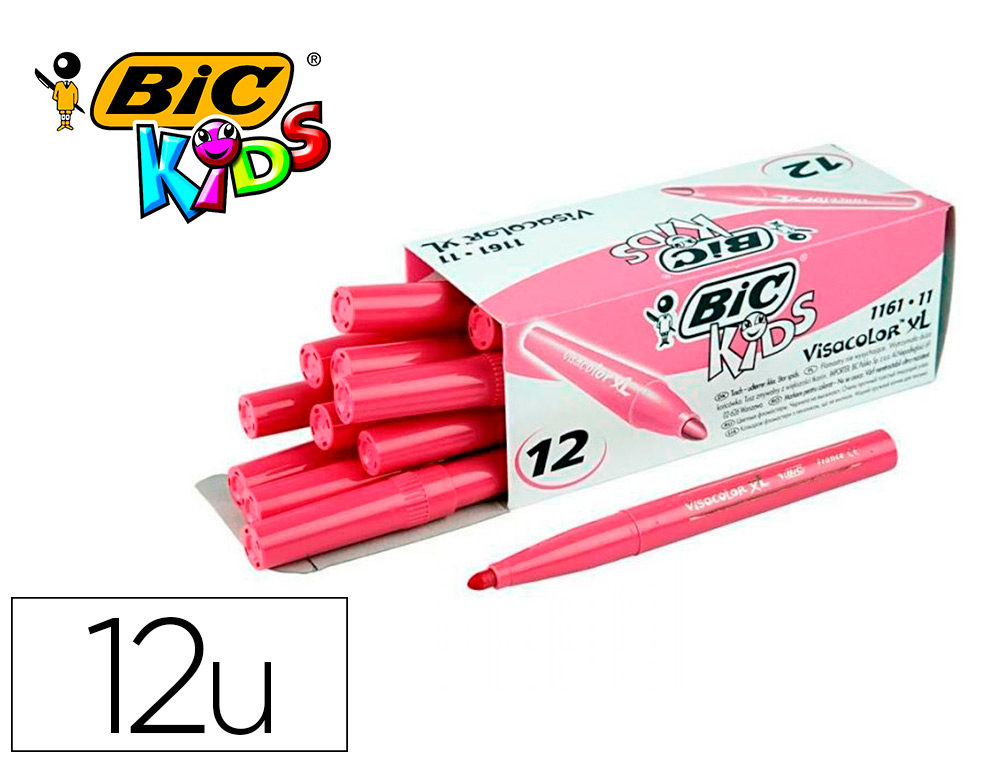 Feutre bic kids visacolor xl encre lavable pointe large    bloquee coloris rose