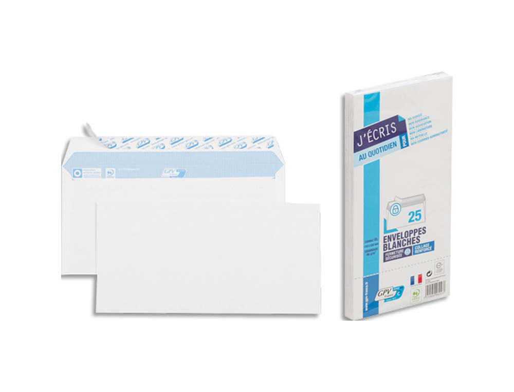 Enveloppe gpv vélin blanc 90g dl 110x220mm adhésive fond gris paquet 25 unités